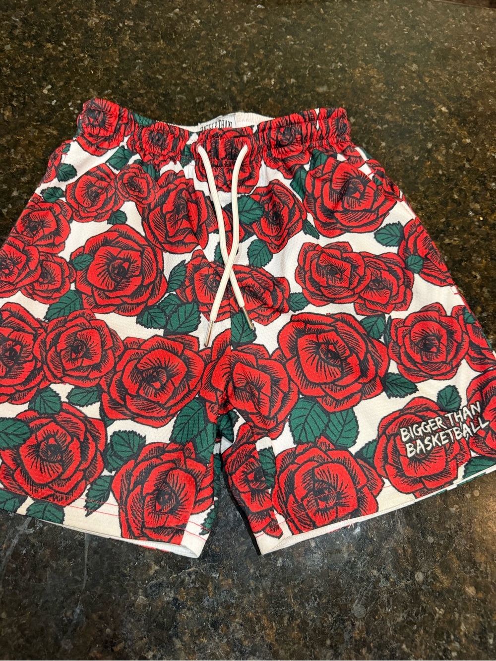 Kids Red Rose Print Drawstring Shorts